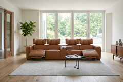 Rally Pro Caramel 5-Piece Dual Power Reclining Sofa with Console & Immersive Sound System - Ornate Home