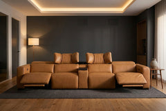 Rally Pro Caramel 5-Piece Dual Power Reclining Sofa with Console & Immersive Sound System - Ornate Home