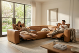 Rally Pro Caramel 5-Piece L-Shaped Dual Power Reclining Sectional with Console & Immersive Sound System