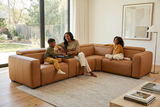 Rally Pro Caramel 5-Piece L-Shaped Dual Power Reclining Sectional with Console & Immersive Sound System