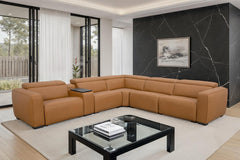 Rally Pro Caramel 6-Piece Power Reclining Sectional with Console and Immersive Sound System - Ornate Home