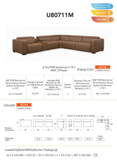 Rally Pro Caramel 6-Piece Power Reclining Sectional with Console and Immersive Sound System - Ornate Home
