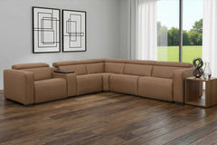 Rally Pro Caramel 6-Piece Power Reclining Sectional with Console and Immersive Sound System - Ornate Home