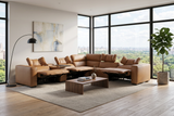 Rally Pro Caramel 6-Piece Power Reclining Sectional with Console and Immersive Sound System - Ornate Home