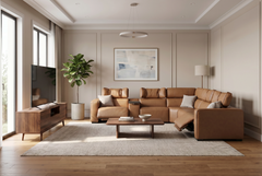 Rally Pro Caramel 6-Piece Power Reclining Sectional with Console and Immersive Sound System - Ornate Home