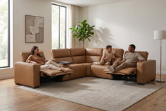 Rally Pro Caramel 6-Piece Power Reclining Sectional with Console and Immersive Sound System - Ornate Home