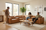 Rally Pro Caramel 6-Piece Power Reclining Sectional with Console and Immersive Sound System - Ornate Home