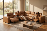 Rally Pro Caramel 6-Piece Power Reclining Sectional with Console and Immersive Sound System - Ornate Home