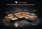 Rally Pro Caramel 6-Piece Power Reclining Sectional with Console and Immersive Sound System - Ornate Home