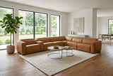 Rally Pro Caramel 7-Piece L-Shaped Dual Power Reclining Sectional with Console & Immersive Sound System