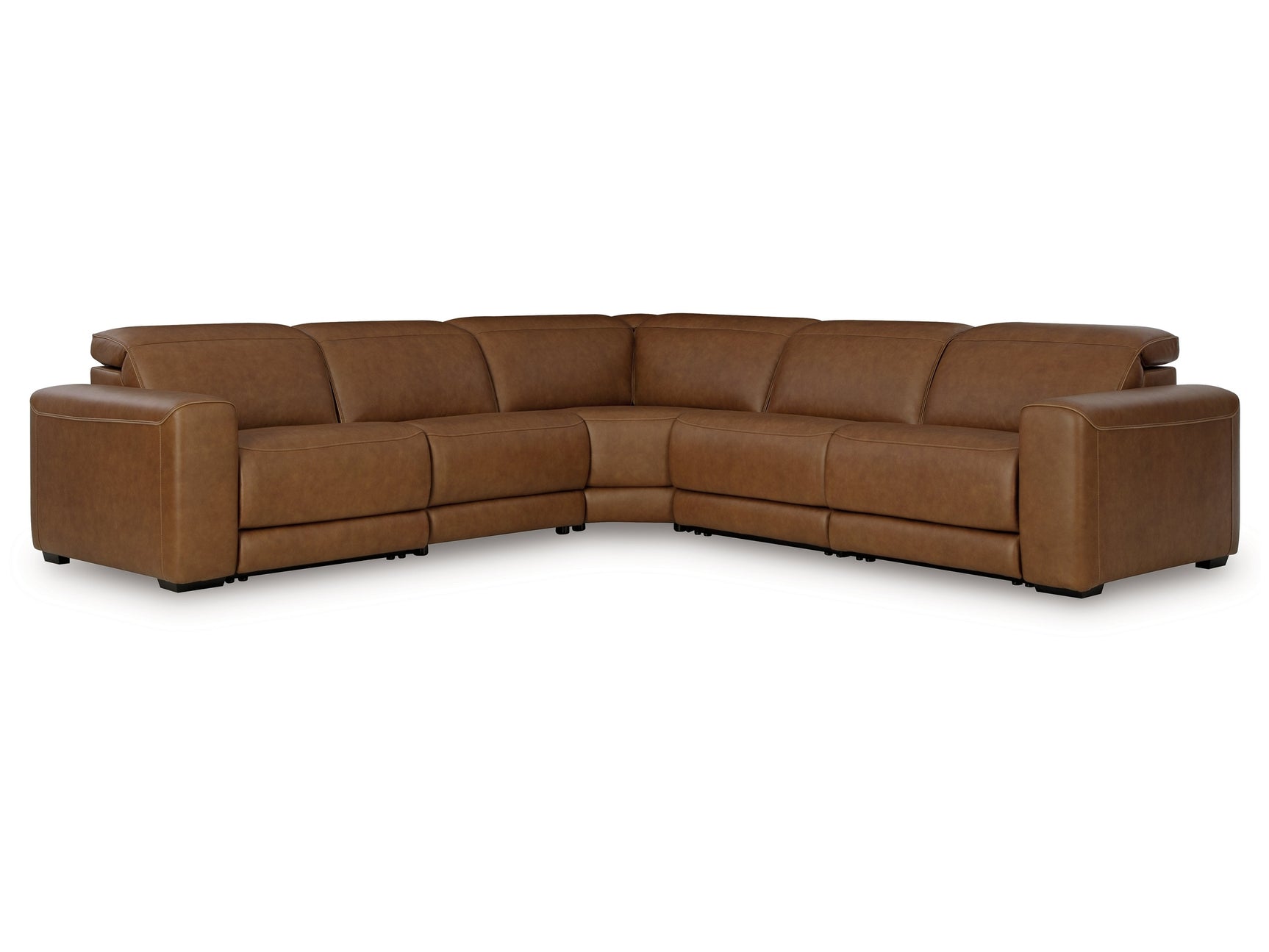 Rally-Up Caramel 5-Piece Dual Power Leather Reclining Modular Sectional - Ornate Home