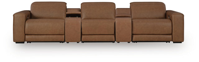 Rally-Up Caramel 5-Piece Power Reclining Sectional with 2 Consoles - Ornate Home