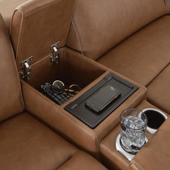 Rally-Up Caramel 5-Piece Power Reclining Sectional with 2 Consoles - Ornate Home