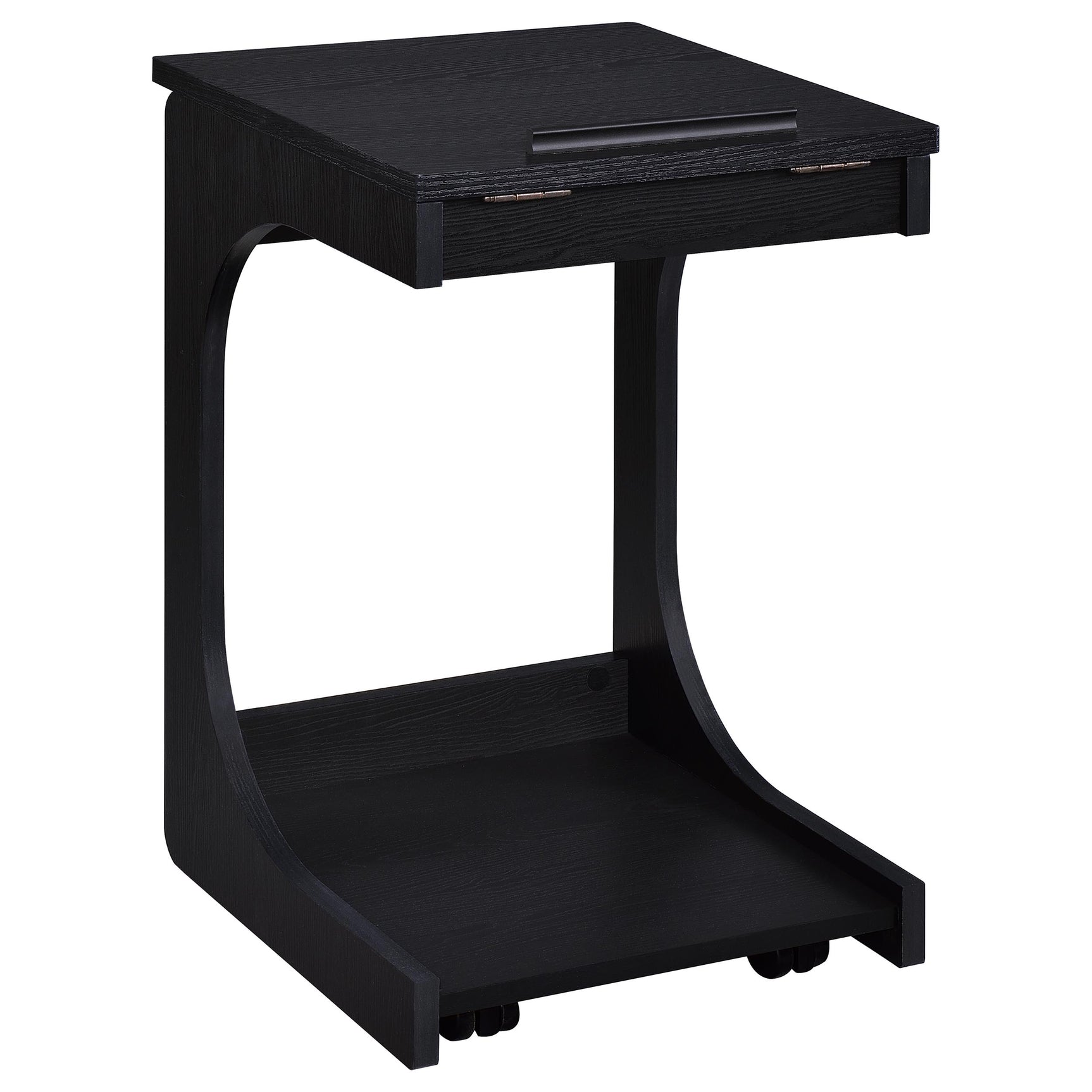 Ralston Black C-Shaped Lift-Top Sofa Side Table With Casters - Ornate Home