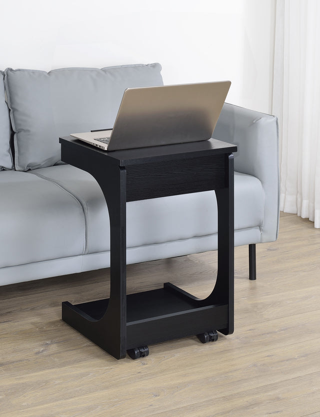 Ralston Black C-Shaped Lift-Top Sofa Side Table With Casters - Ornate Home