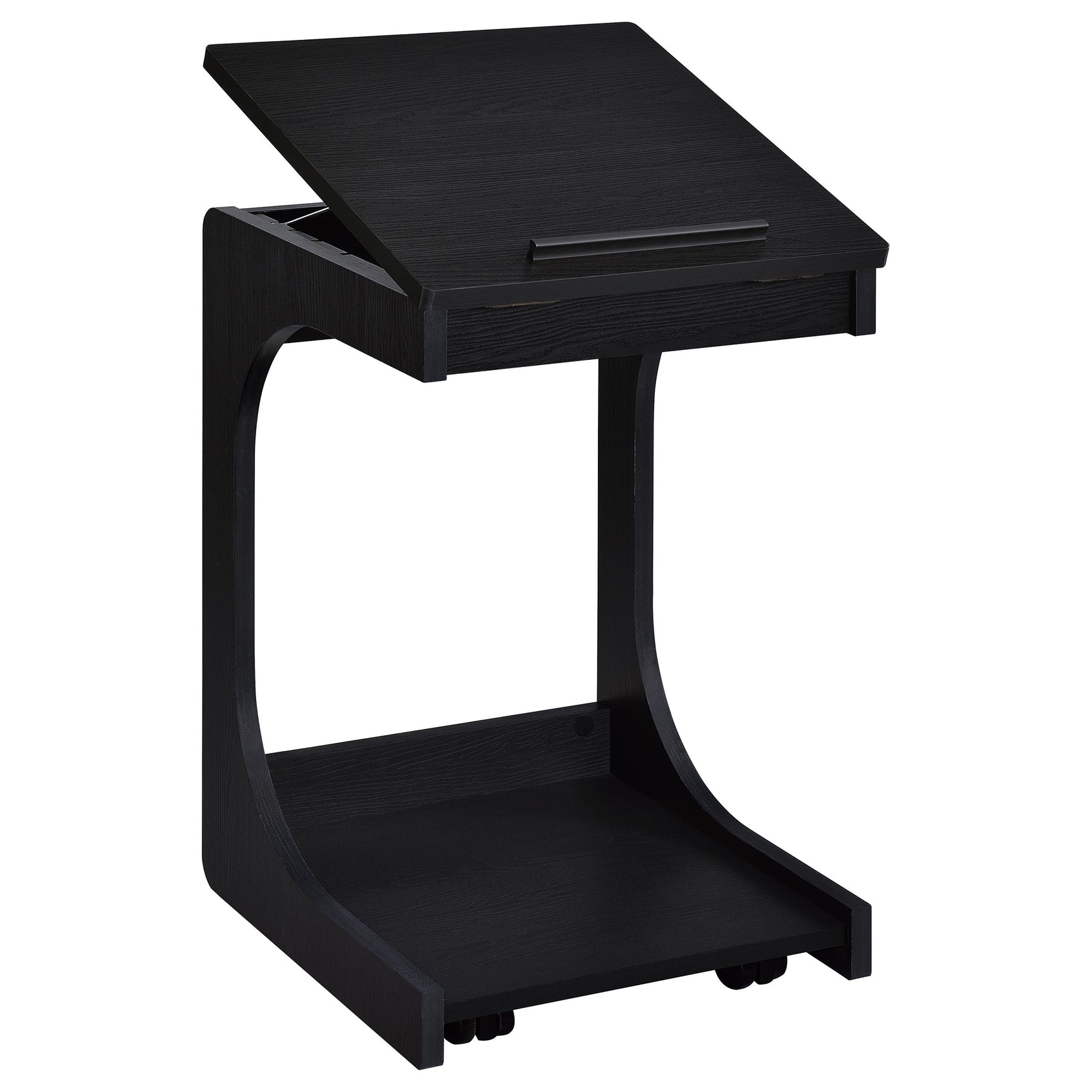 Ralston Black C-Shaped Lift-Top Sofa Side Table With Casters - Ornate Home