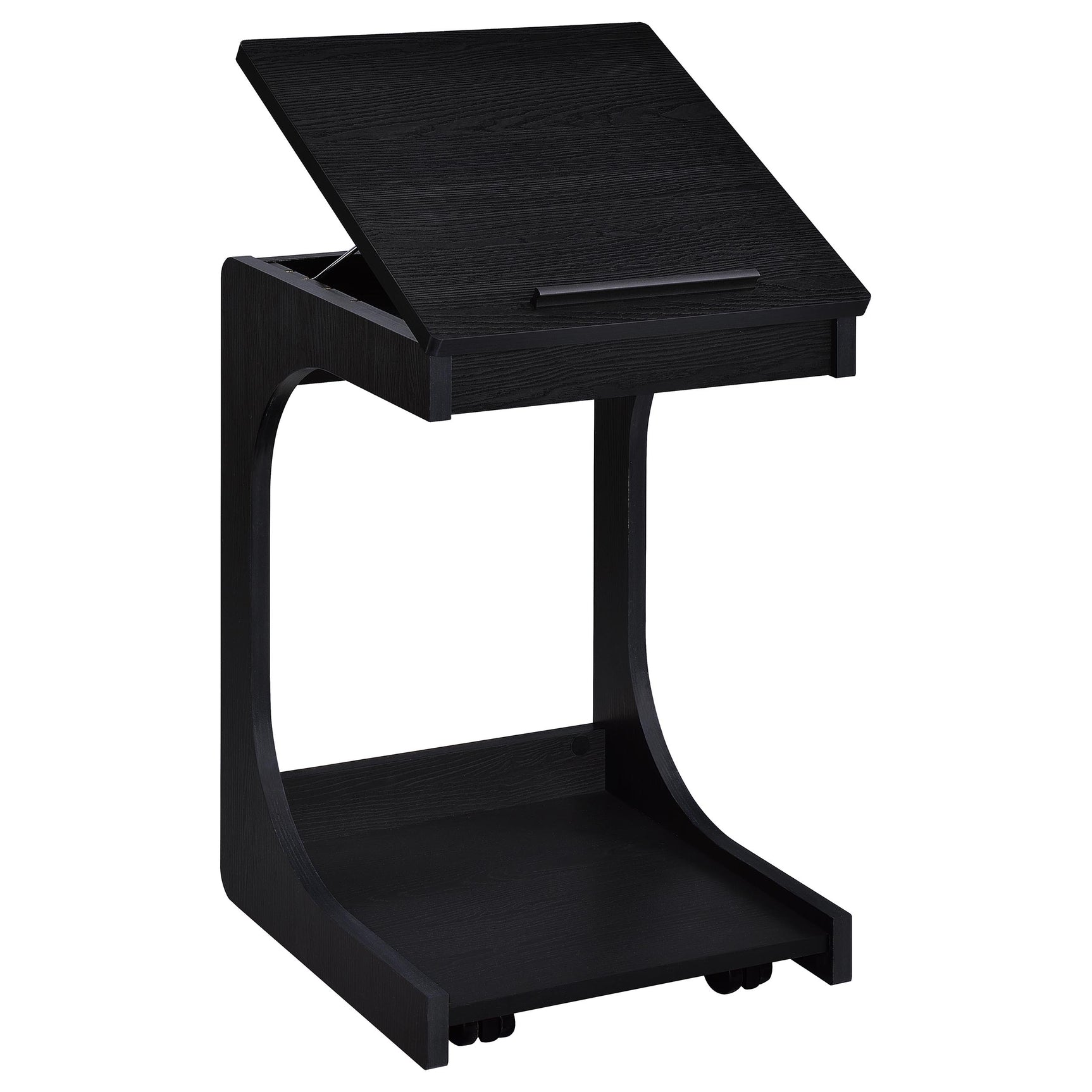 Ralston Black C-Shaped Lift-Top Sofa Side Table With Casters - Ornate Home