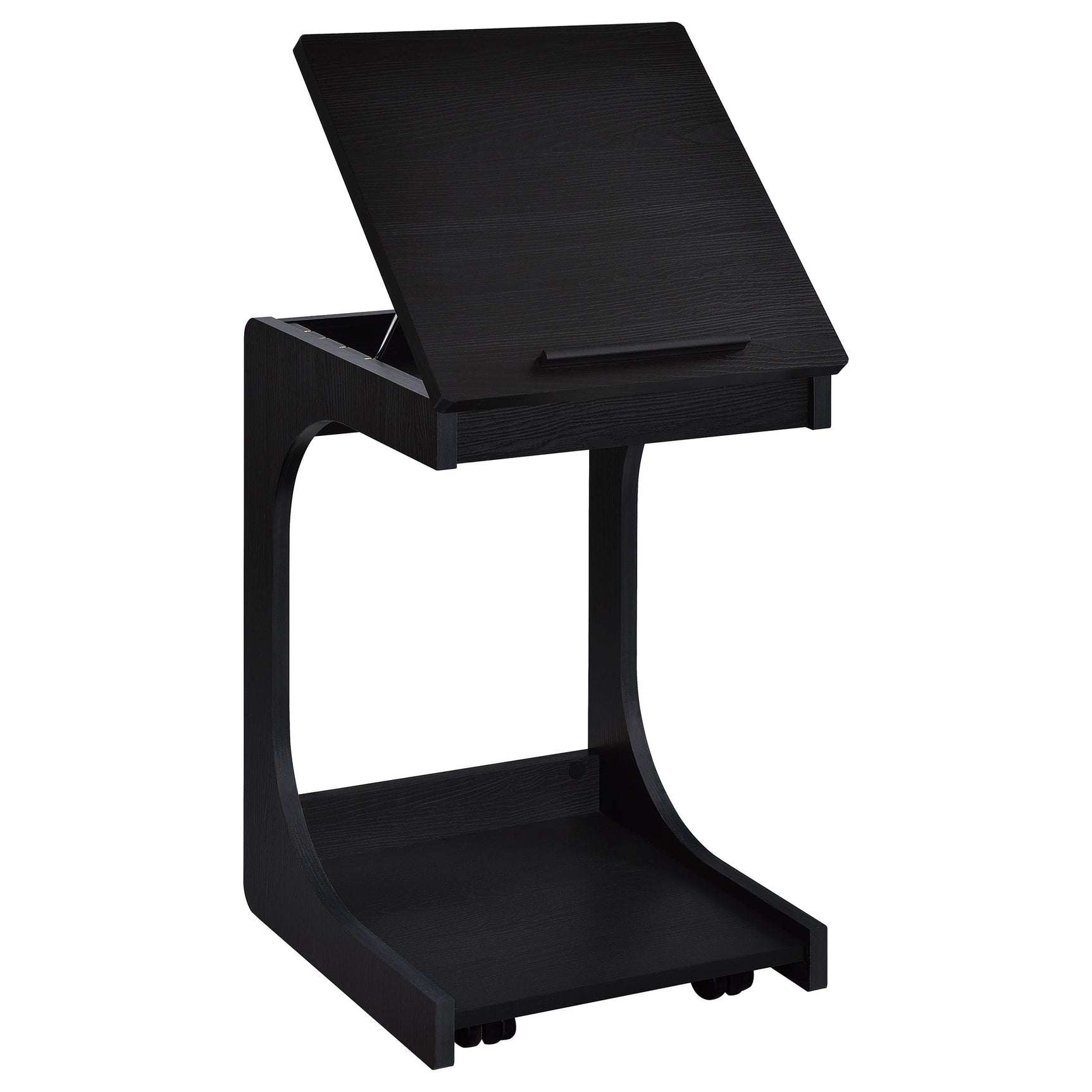 Ralston Black C-Shaped Lift-Top Sofa Side Table With Casters - Ornate Home