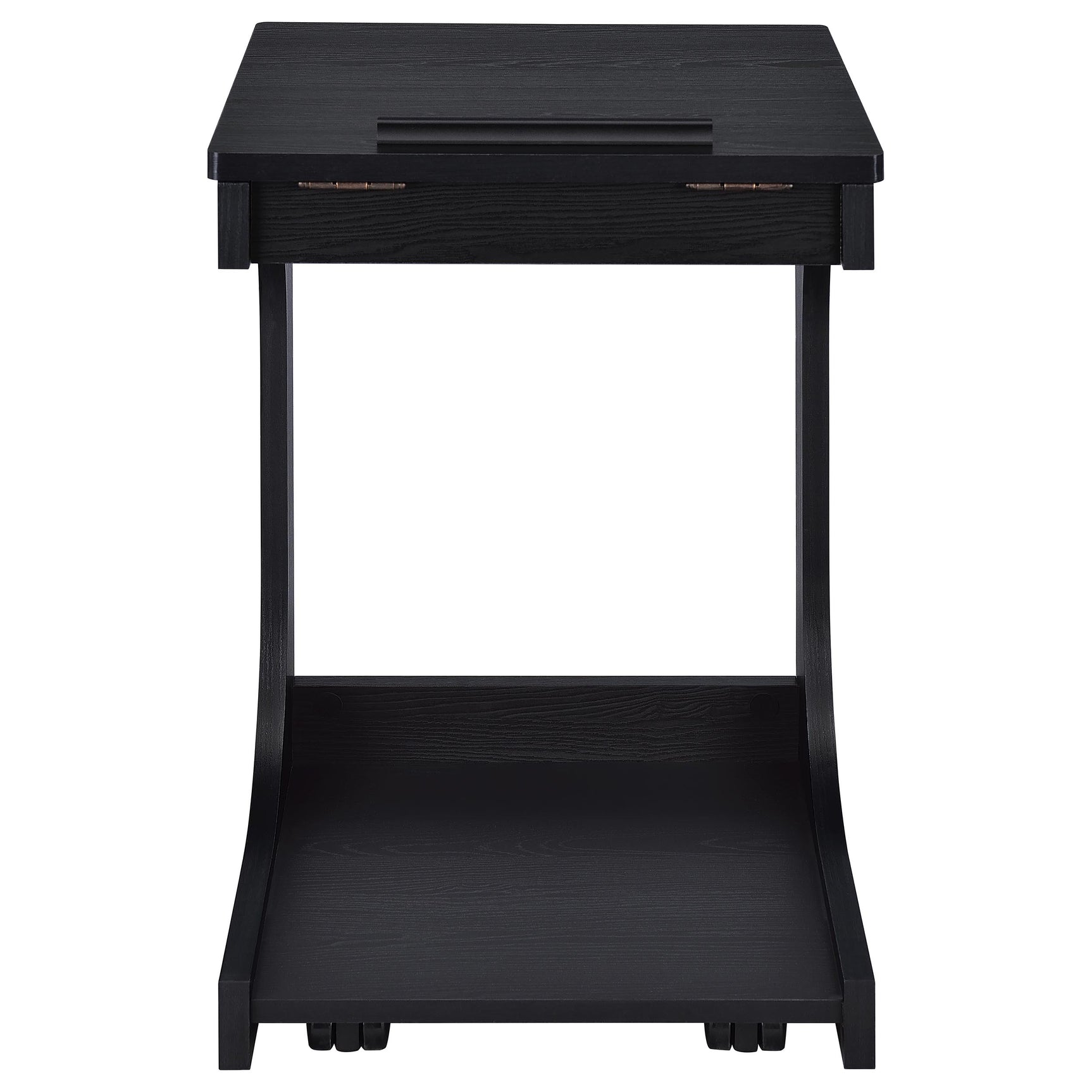 Ralston Black C-Shaped Lift-Top Sofa Side Table With Casters - Ornate Home