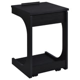 Ralston Black C-Shaped Lift-Top Sofa Side Table With Casters - Ornate Home