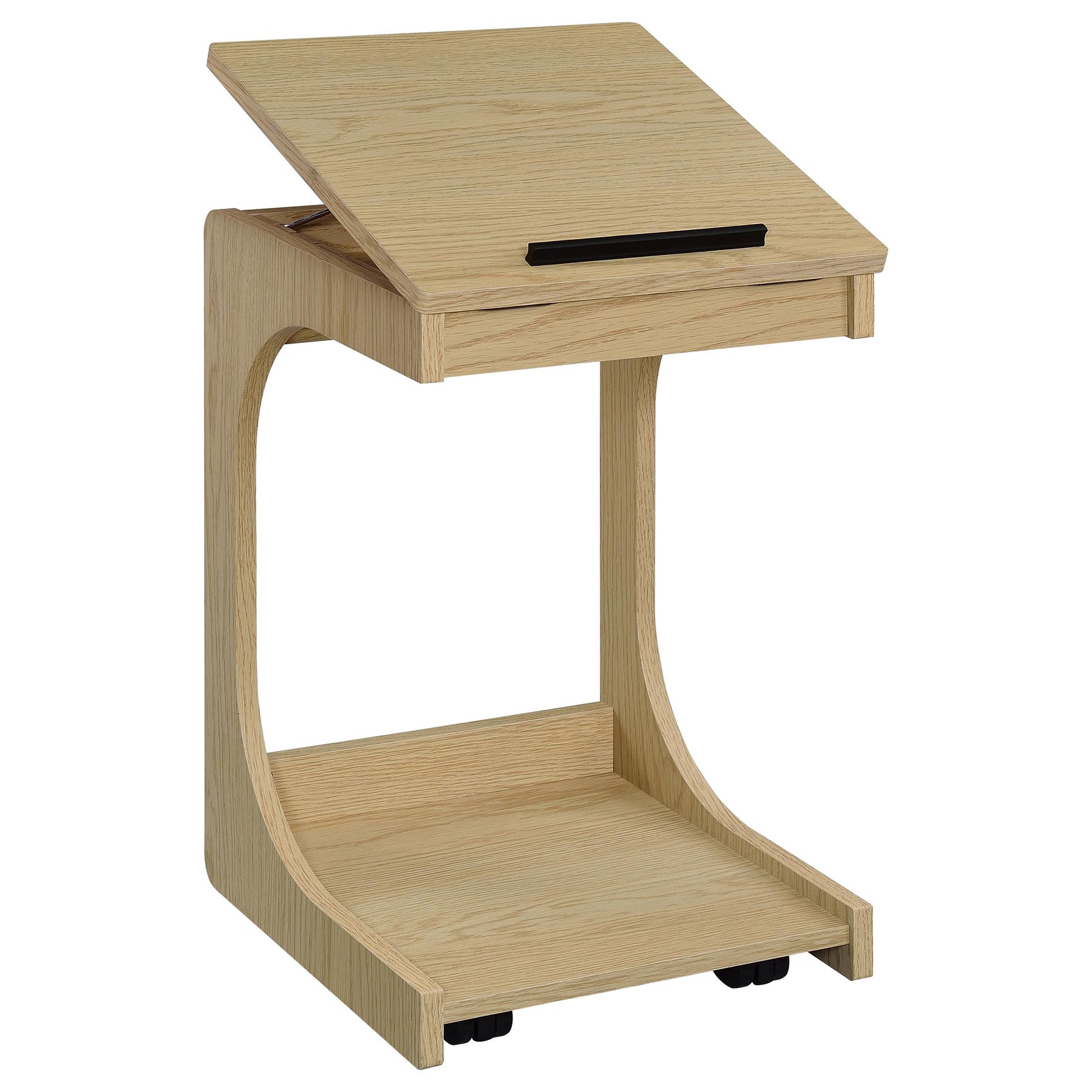 Ralston Light Oak C-Shaped Lift-Top Sofa Side Table With Casters - Ornate Home