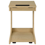 Ralston Light Oak C-Shaped Lift-Top Sofa Side Table With Casters - Ornate Home