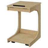 Ralston Light Oak C-Shaped Lift-Top Sofa Side Table With Casters - Ornate Home