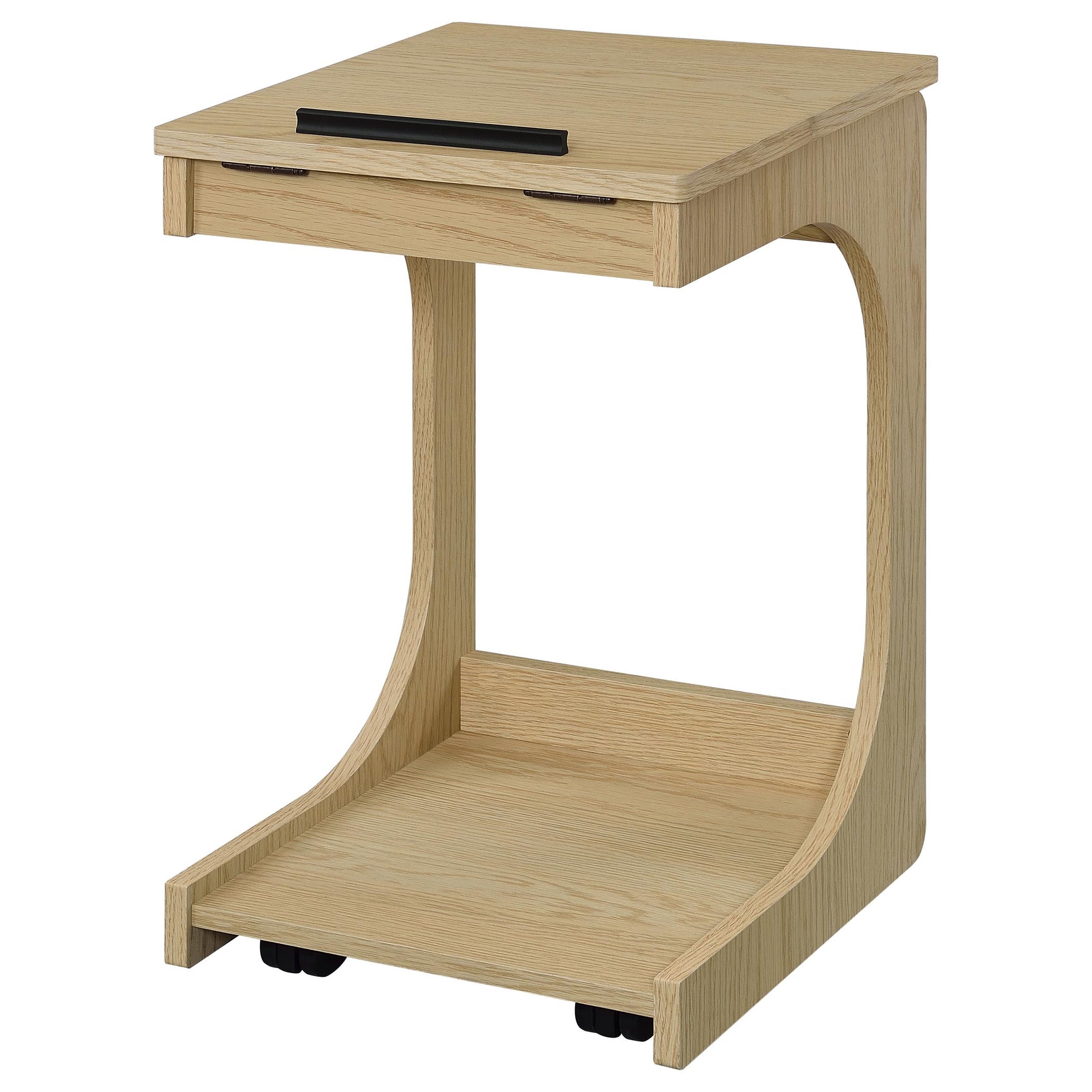 Ralston Light Oak C-Shaped Lift-Top Sofa Side Table With Casters - Ornate Home