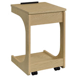Ralston Light Oak C-Shaped Lift-Top Sofa Side Table With Casters - Ornate Home