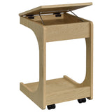 Ralston Light Oak C-Shaped Lift-Top Sofa Side Table With Casters - Ornate Home