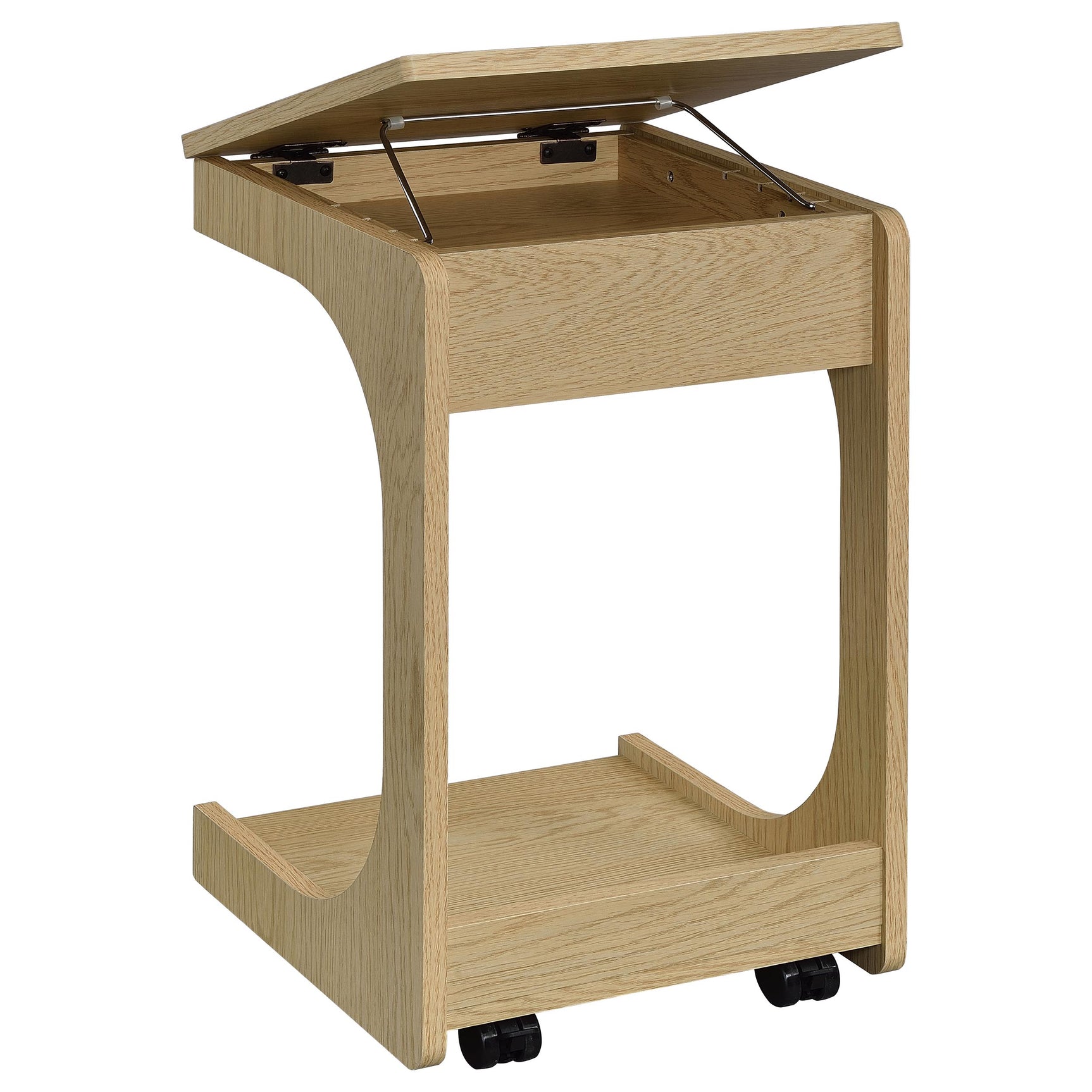 Ralston Light Oak C-Shaped Lift-Top Sofa Side Table With Casters - Ornate Home