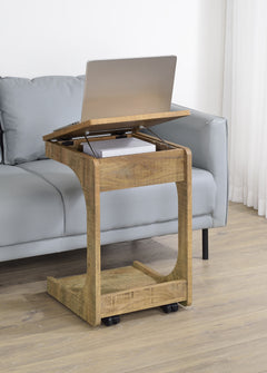 Ralston Mango C-Shaped Lift-Top Sofa Side Table With Casters - Ornate Home