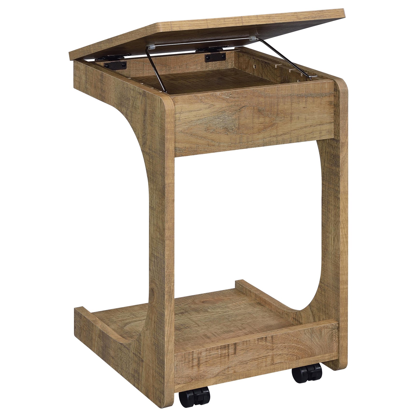 Ralston Mango C-Shaped Lift-Top Sofa Side Table With Casters - Ornate Home