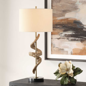 Rams Horn Brass/Brown/Woodtone Table Lamp - Ornate Home