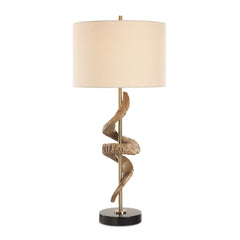 Rams Horn Brass/Brown/Woodtone Table Lamp - Ornate Home
