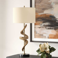 Rams Horn Brass/Brown/Woodtone Table Lamp - Ornate Home