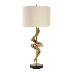 Rams Horn Brass/Brown/Woodtone Table Lamp - Ornate Home
