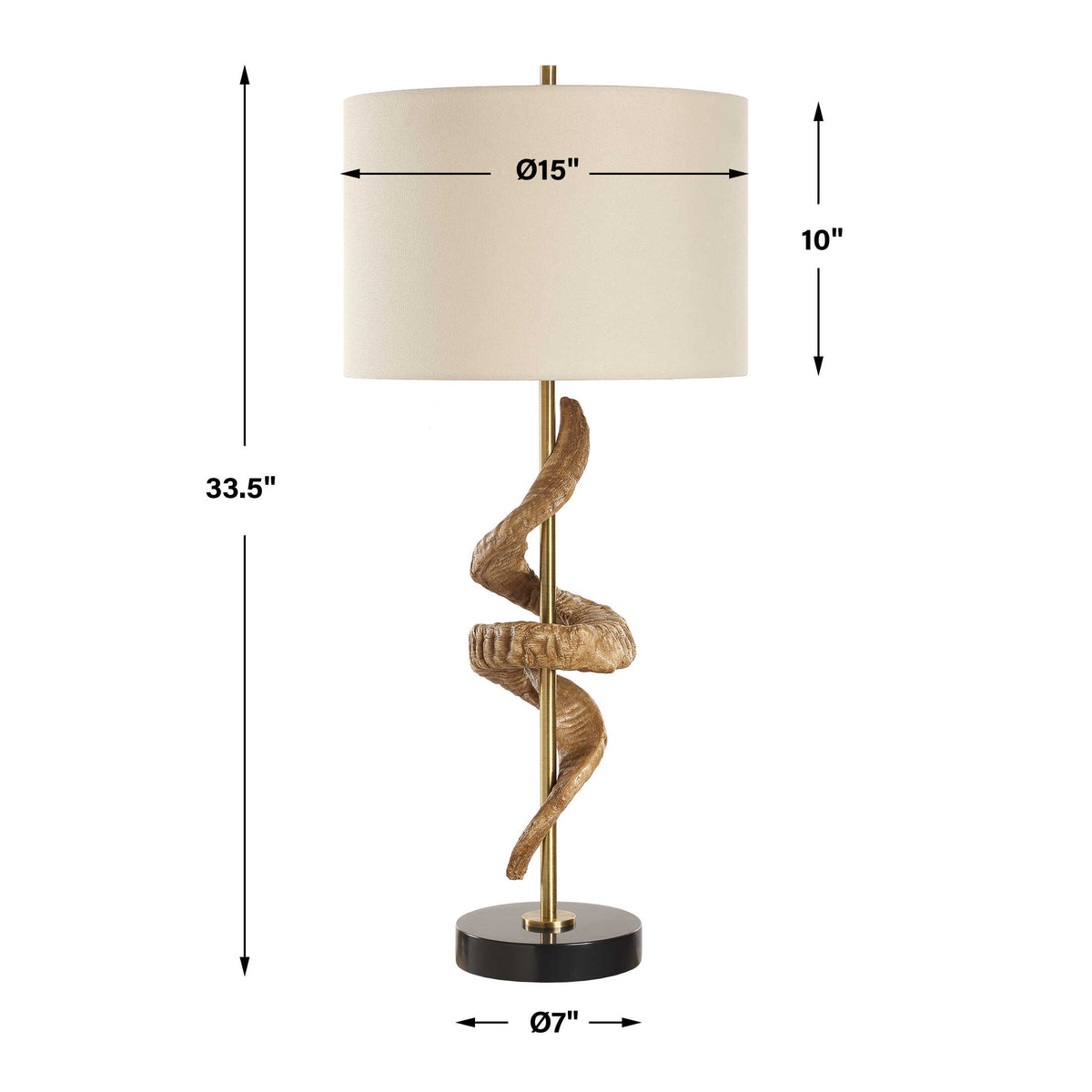 Rams Horn Brass/Brown/Woodtone Table Lamp - Ornate Home
