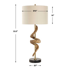 Rams Horn Brass/Brown/Woodtone Table Lamp - Ornate Home