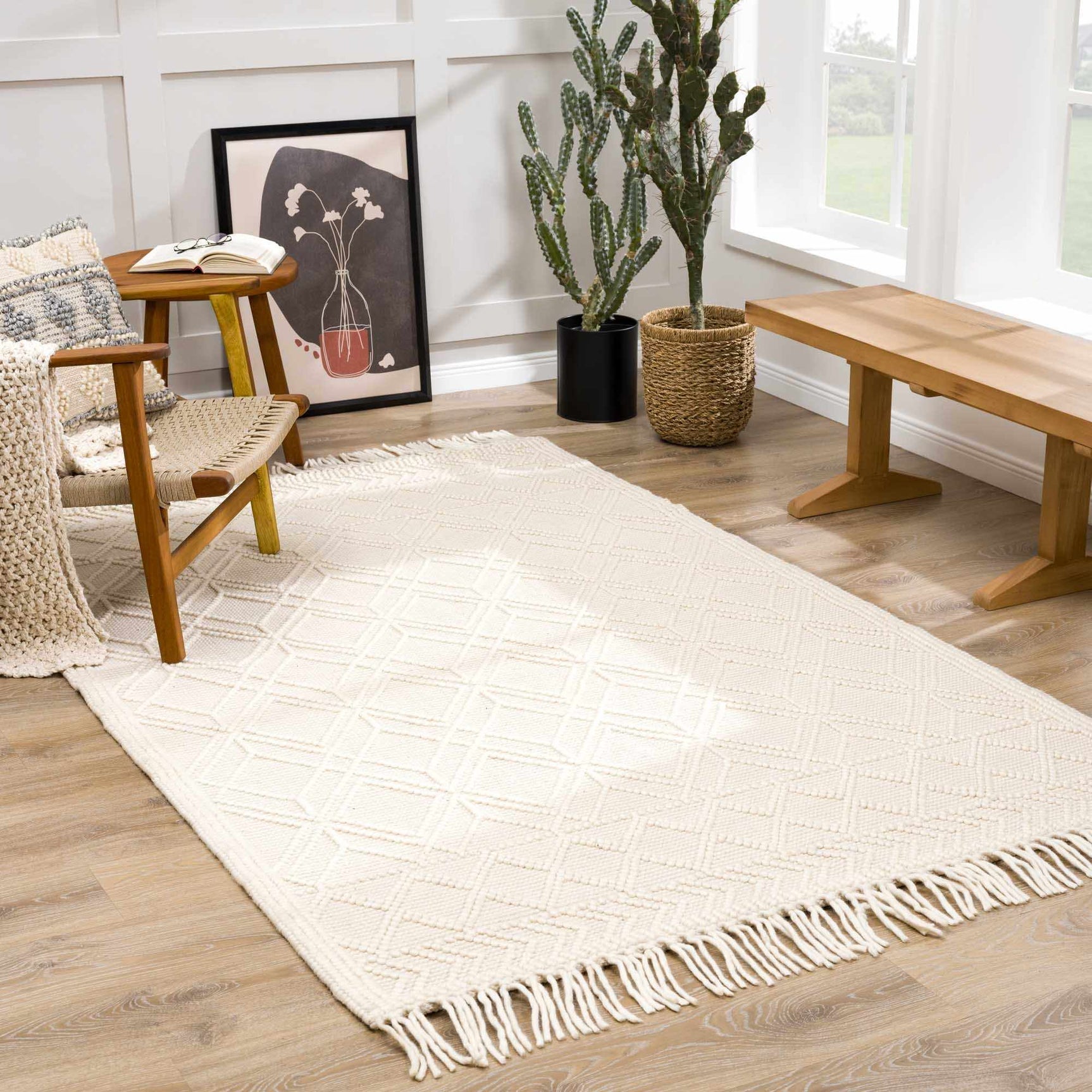 Ramsbury Beige Trellis Wool Rug - Ornate Home