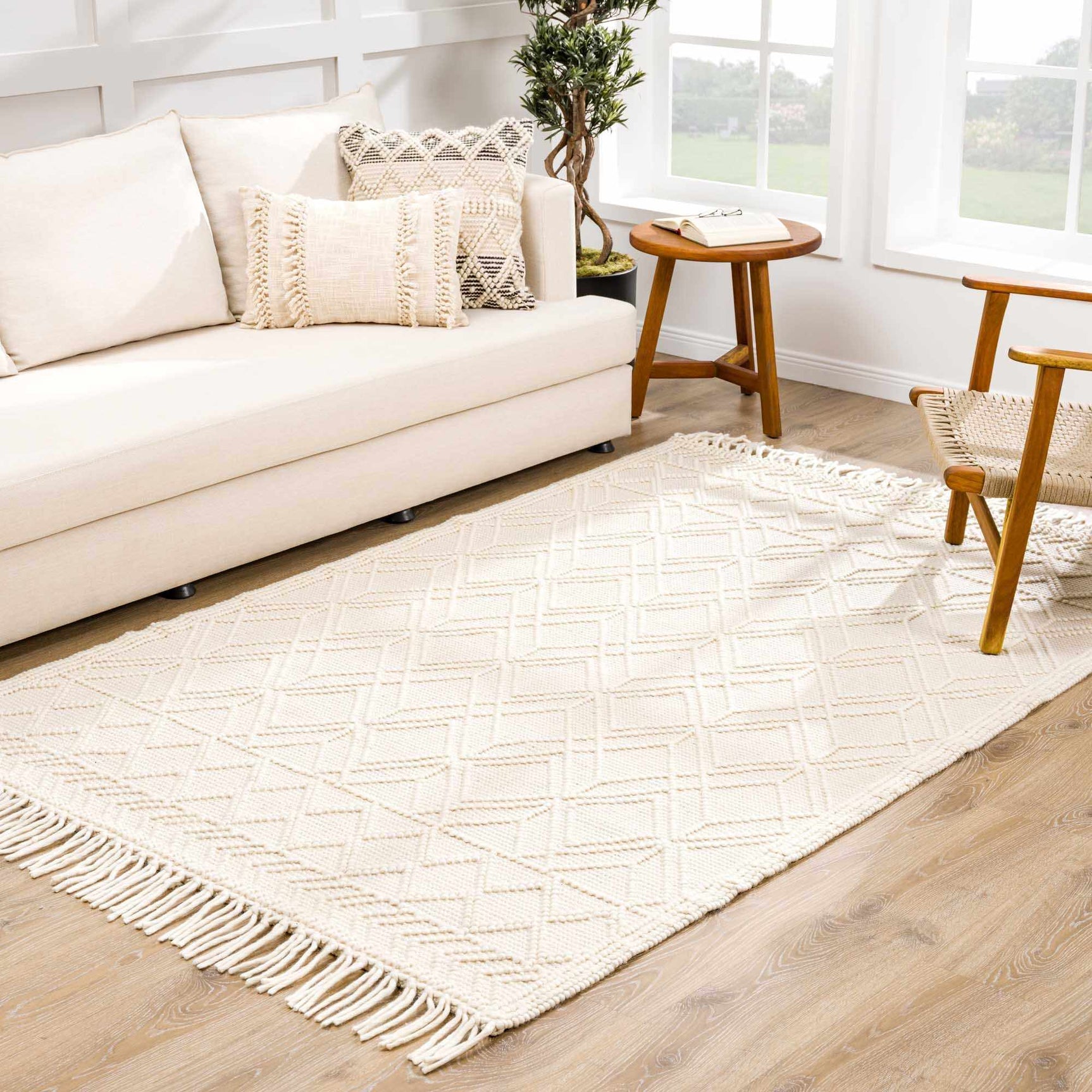 Ramsbury Beige Trellis Wool Rug - Ornate Home