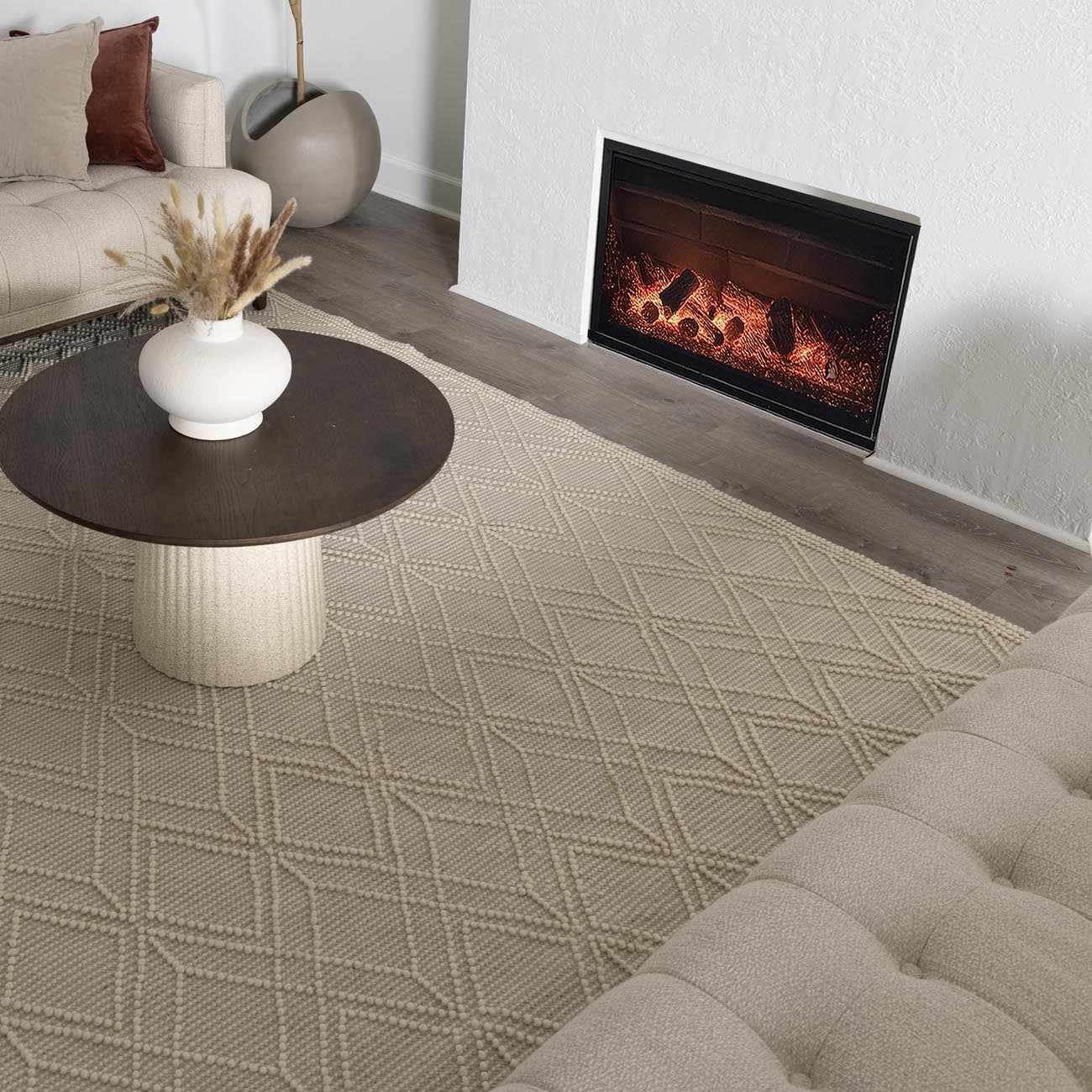 Ramsbury Beige Trellis Wool Rug - Ornate Home