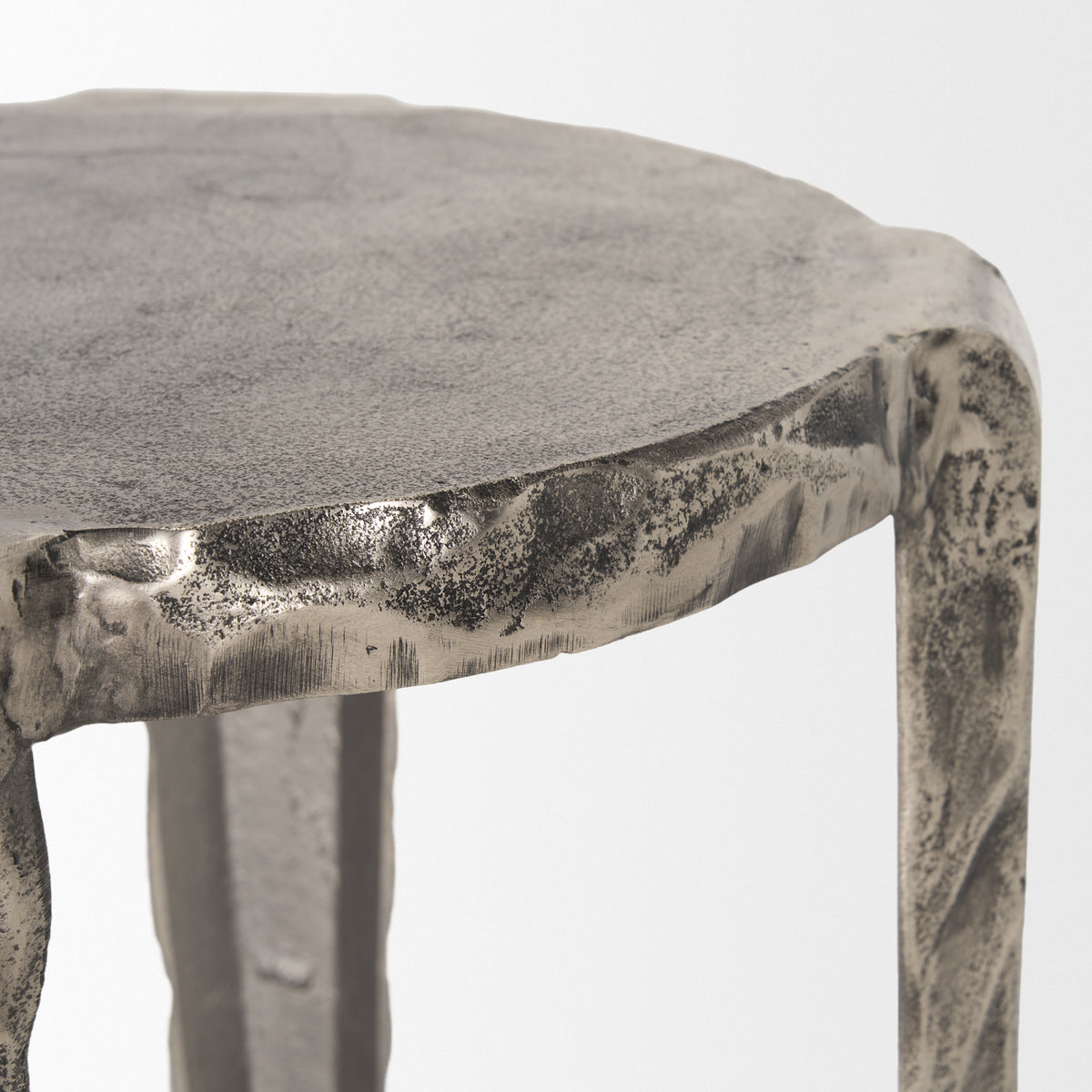 Randy Silver/Nickel Textured Cast Aluminum Metal Accent Table