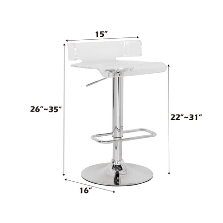 Rania Clear & Chrome Adjustable Stool (1Pc) - Ornate Home