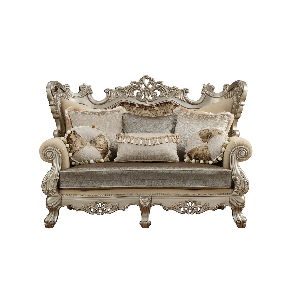 Ranita Champagne Loveseat w/6 Pillows - Ornate Home