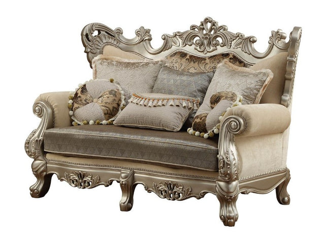 Ranita Champagne Loveseat w/6 Pillows - Ornate Home