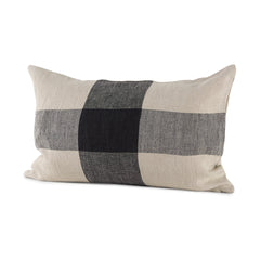 Raquel Beige/Black 13x21 Fabric Plaid Pillow Cover with Non-Allergen Filler (Set of 2) - Ornate Home