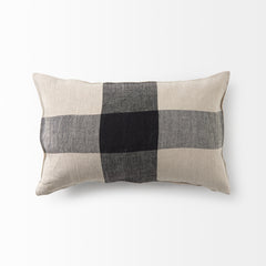 Raquel Beige/Black 13x21 Fabric Plaid Pillow Cover with Non-Allergen Filler (Set of 2) - Ornate Home
