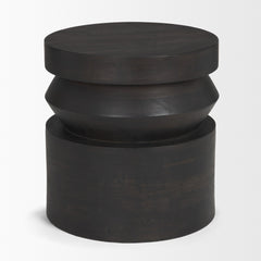 Rashama Dark Brown Wood Stacked Geometric Round Accent Table - Ornate Home