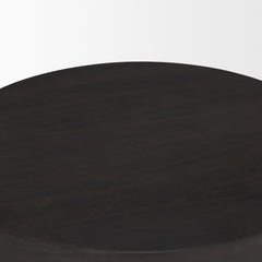 Rashama Dark Brown Wood Stacked Geometric Round Accent Table - Ornate Home